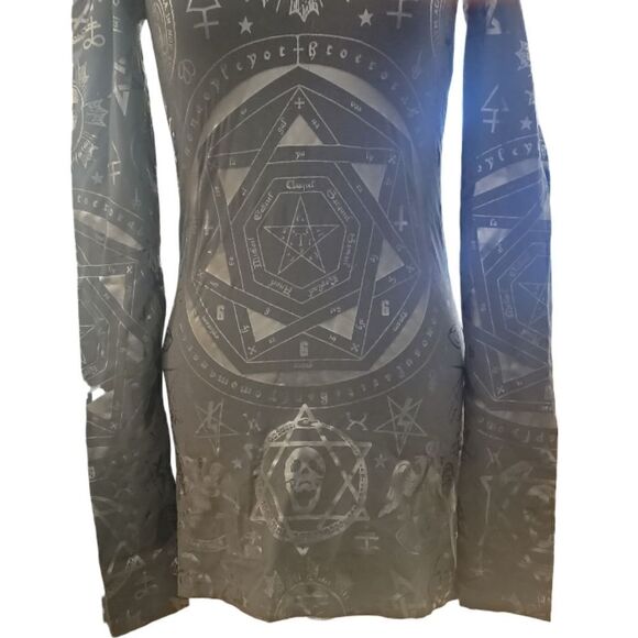 Occult Hood Cold Shoulder Black Moon Witchy Goth - Picture 4 of 8
